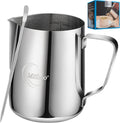 MiShoo® Milk Frothing Pitcher, 20oz Steaming Pitcher 304 Stainless Steel Espresso Machine Accessories for Coffee Bar, Cappuccino Barista Tools Milk Jug Steamer Frother Cup with Latte Art Pen