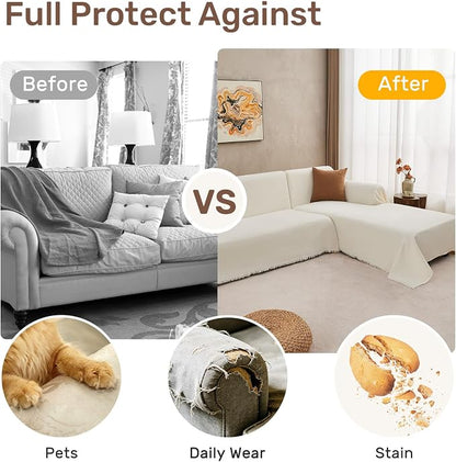 2 Pieces Sectional Couch Covers L Shaped Cover XXL Cream White | Thick Washable - Image 4