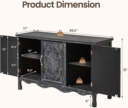 RoyalCraft Buffet Cabinet with Storage, Vintage Solid Wood Sideboard with 3 - Image 2