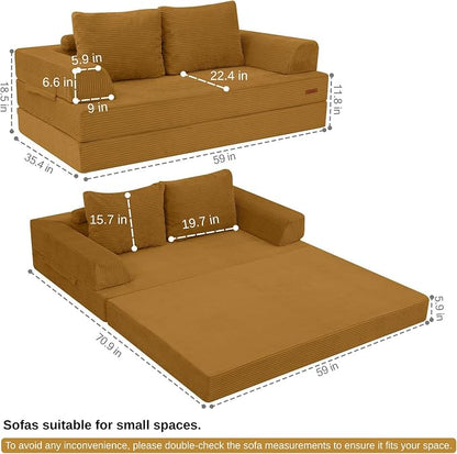 COMAX Convertible Sofa Bed Queen, Folding Floor Couch Corduroy Fold Out Couch - Image 3