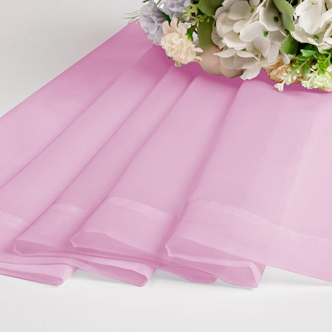 Chyhomenyc Pink Sheer Curtains 45 Inch Long 2 Panels, Light Filtering Rod - Image 6