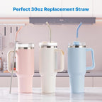 Metal Straw with Silicone Tip for 30oz Stanley Cup, 2 Pcs Stainless Steel Straws Replacement for Stanley 30 oz Adventure Quencher Travel Tumbler Cup, 1 Straw Brush (Cream Grey)