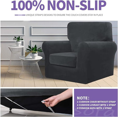 ZNSAYOTX Luxury Velvet Couch Cover 4 Piece Stretch Sofa Covers - Image 5
