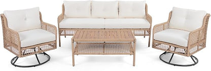 4-Piece Outdoor Wicker Sectional Sofa Set, All Weather Patio Conversation Set - Image 7