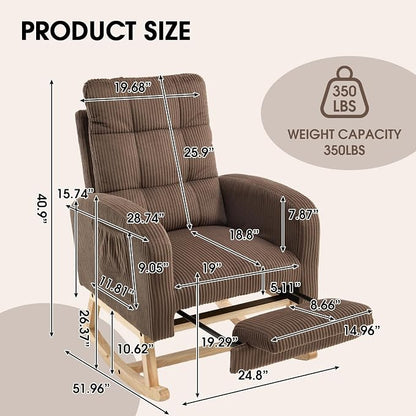 NIOIIKIT Nursery Rocking Chair, Corduroy Upholstered Rocking Chair - Image 2