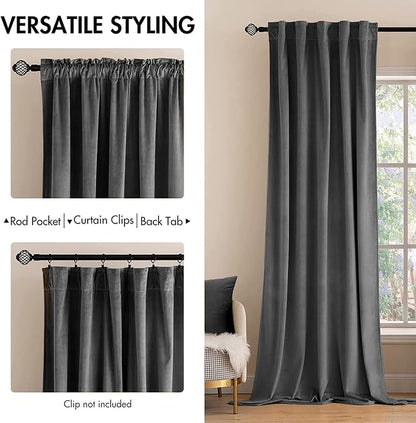 MIULEE Grey Velvet Curtains 52x90 inches 2 Panels Luxury Blackout Curtains | - Image 2