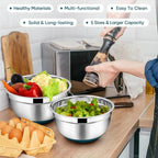 TeamFar Mixing Bowls with Lids Set, 7/3.5/2.5/1.5/1 QT, Stainless Steel Large Metal Nesting Salad Bowl Set of 5, Healthy & Sturdy, Non-slip Bottom & Airtight Lid-Blue