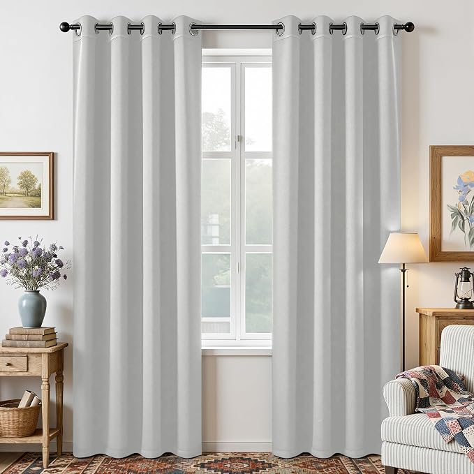 Joydeco White Curtains 120 Inches Long 2 Panels Set, Thermal Insulated Long by JOYDECO