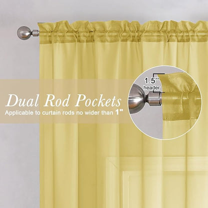 Yellow Sheer Curtains 84 Inches Long 2 Panels, Light Filtering Voile Window - Image 2