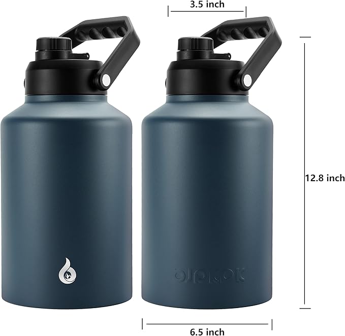BJPKPK One Gallon(128 oz) Insulated Water Bottle, Dishwasher Safe Stainless Steel Thermos, BPA Free Jug with Ergonomic Handle & Anti-slip Bottom, Large Water Bottle, Navy Blue