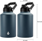 BJPKPK One Gallon(128 oz) Insulated Water Bottle, Dishwasher Safe Stainless Steel Thermos, BPA Free Jug with Ergonomic Handle & Anti-slip Bottom, Large Water Bottle, Navy Blue