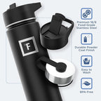 IRON °FLASK Camping & Hiking Hydration Flask with 3 Lids - Stainless Steel, Double Walled & Vacuum Insulated Water Bottle - Leak Proof & BPA Free (Fire Red, Straw - 22 oz)