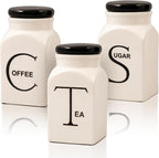 Ceramic Canister Set of 3 – Small Kitchen Canisters for Sugar, Coffee & Tea – Airtight Food Containers with Lids – Coffee Canister, Sugar Container, Tea Set