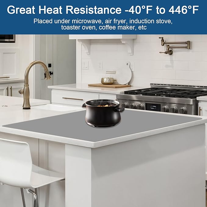 24"x24"(60cmx60cm) Silicone Mat for Kitchen Counter, Heat Resistant Non-Slip Countertop Protector, Waterproof Silicone Craft Mat for Kitchen Island, Semitransparent