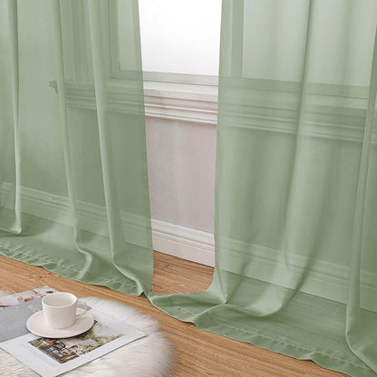 Extra Long Sage Green Sheer Curtains - Image 8