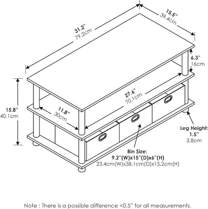 FURINNO Turn-N-Tube Coffee Table, 31.22D x 15.5W x 15.8H in, French Oak - Image 3