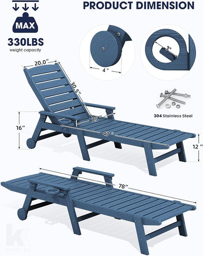 KINGYES HDPE Lounge Chair Outdoor, Patio Chaise Lounge Recliner - Image 2