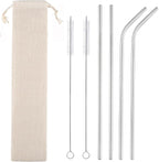 Set of 4 Reusable Metal Straws, Long Stainless Steel Straw with Cleaning Brushes and Case, Drinking for 30 oz and 20 oz Tumblers.