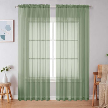Simplebrand Sage Green Sheer Curtains 90 Inches Long 2 Panels, Light Filtering by Simplebrand