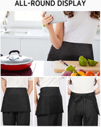 Syntus 3 Pack Server Aprons with 3 Pockets, 100% Cotton Waitress Waiter Waist Apron, 11.5-inch Black