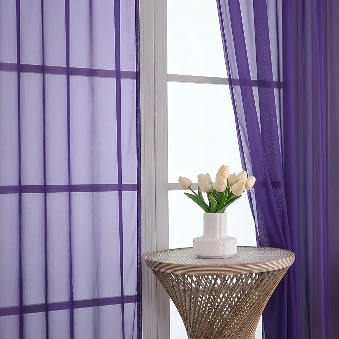 Sheer Purple Curtains 108 Inches Long 2 Panels Set, 59 Inch Extra Wide - Image 3