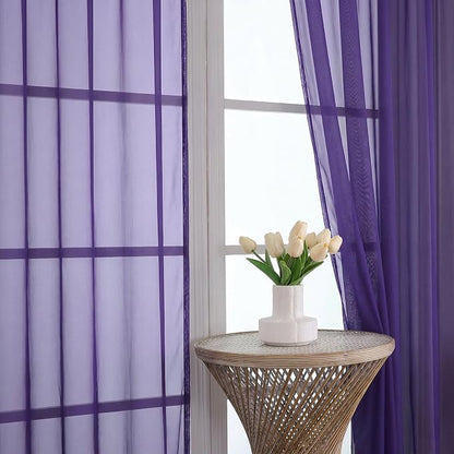 Purple Sheer Curtains 72 Inches Long 2 Panels Set, Light Filtering Sheer - Image 3