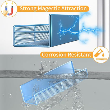 Magnetic Spice Rack for Refrigerator, 2 Pack Metal Magnetic Shelf Blue - Image 4