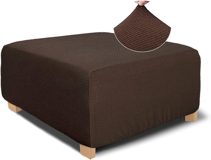 NeColorLife Rectangle Ottoman Cover Jacquard Fabric Ottoman Slipcover Thick by NeColorLife