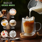 Glass Coffee Cups Set of 2, 13oz Double Walled Glass Mugs with Handles, Clear Insulated Coffee Mug Espresso Cups, Cappuccino Latte Tea Cups Set, Heat Resistant Borosilicate Clear Glasses