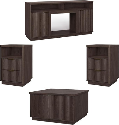 4-Piece Fluted Living Room Set Includes 31.5" Fluted Lift Top Coffee Table by PATIOCHIC