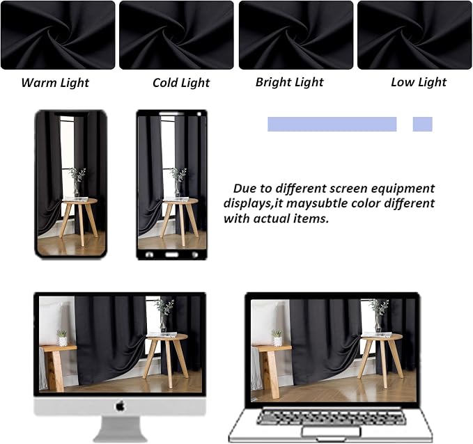 Simplebrand Ava Black Short 24 Inches Blackout Curtain 2 Panels Set, Half - Image 8
