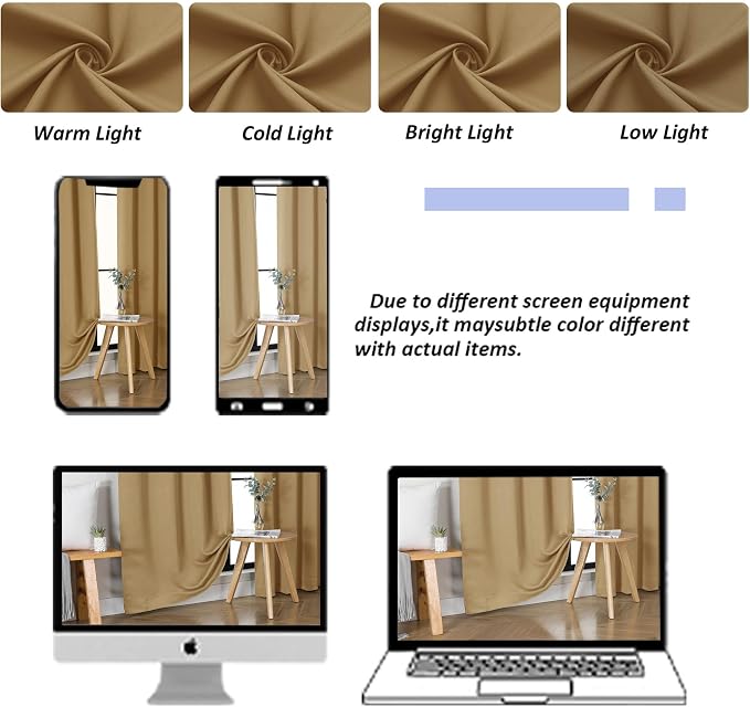 Simplebrand Ava Gold Short 36 Inches Blackout Curtain 2 Panels Set, Half Window - Image 9