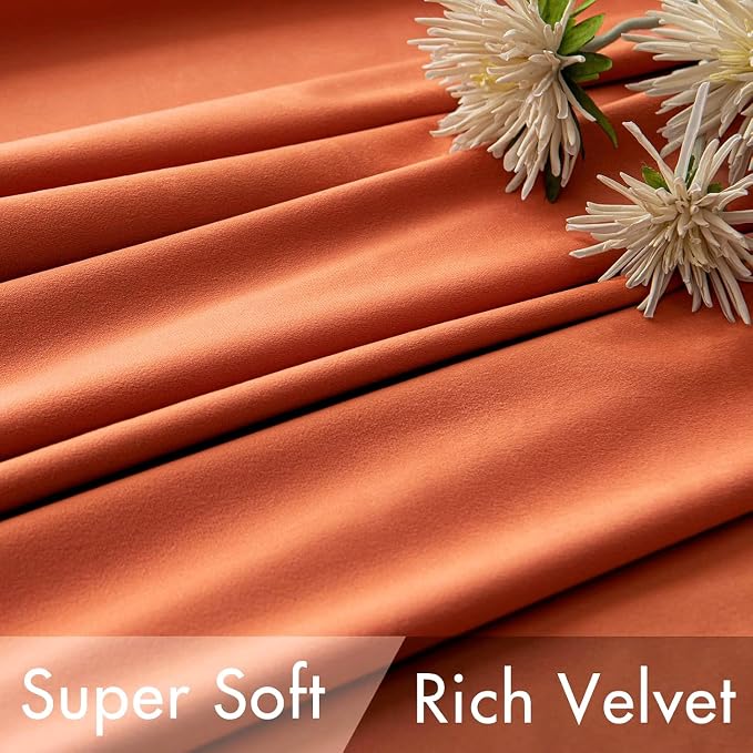 MIULEE Velvet Curtains 52x108 inches 2 Panels Fall Orange Blackout Curtains | - Image 4
