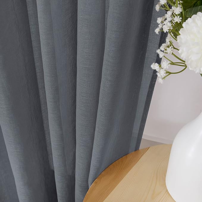 Tollpiz Sheer Tier Curtain Linen Textured Half Kitchen Curtains Sheer Light - Image 3