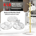 Gold Mug Holder Tree with Marble Base, 8 Hooks Coffee Cups Holder Stand, New Upgrad Stable Removable Mug Rack for Kitchen Cafe