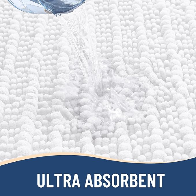 Arotive Luxury Chenille Bathroom Rug Mat, Extra Soft Thick Absorbent Shaggy Bath Rugs, Non-Slip Machine Wash Dry, Plush Bath Mats for Bathroom, Shower and Tub, 70x24, White