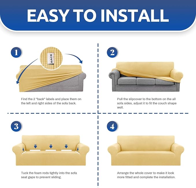 Stretch Chair Sofa Slipcover, Single Couch Cover, Champagne | 1-Piece Washable - Image 4