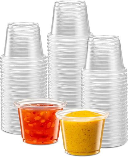 {1 oz,200 Cups} Clear Diposable Plastic Portion Cups No Lids, Small Mini Containers For Portion Controll, Jello Shots, Meal Prep, Sauce Cups, Slime, Crafts, Disposable Souffle Cups & Much more