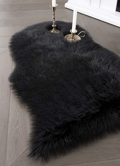 SERISSA 2x3 Fluffy Black Faux Sheepskin Shaggy Rug - Image 7
