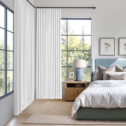 MIULEE White Pinch Pleated 100% Blackout Linen Curtains 40x84 Inches | Room - Image 2