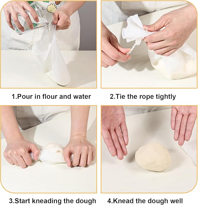 2 PCS Silicone Bread Sling with Dough Kneading Bag, Non-Stick & Easy Clean Round Reusable Silicone Baking Mat, for Dutch Oven, 500 Degrees Heat Resistant