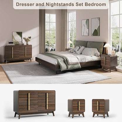 JOINICE Mid Century Modern Bedroom Set, 6 Drawer Dresser and Nightstand Sets - Image 5