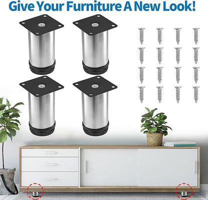 4 Inch Metal Furniture Legs Stainless Steel Adjustable Legs Silver Table Legs - Image 2