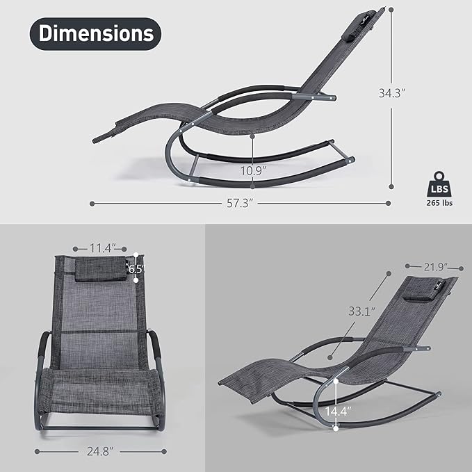 Outdoor Lounge Chairs with Removable Pillow, Pool Chaise Lounge Chairs Set of 2 - Image 2