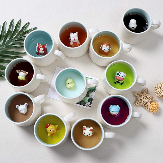 Alpaca Ceramic Cup Hidden 3D Animal Inside Mug,12 oz Cute Cartoon Handmade Figurine Mugs,Christmas Birthday Surprise for Friends Family or Kids (Alpaca)
