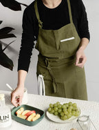 Adjustable Japan Nordic Style Soft Cotton Linen Apron with Four Pockets A Towel