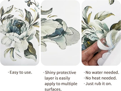 Floral Vintage Rub on Transfer for Furniture Large Flower UV DTF Transfer - Image 5