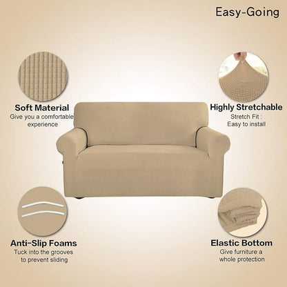 Easy-Going Stretch 4 Seater Oversized Sofa Couch Cover Sand | 1-Piece Extra - Image 4