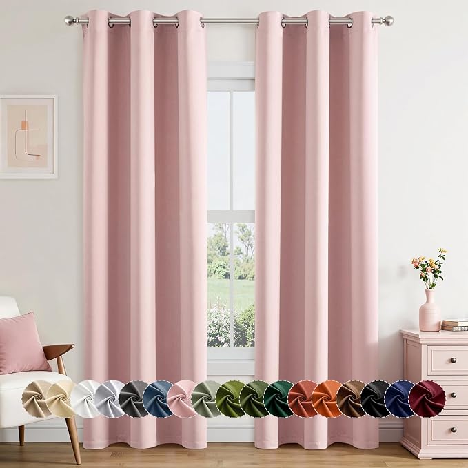 MIULEE Blackout Curtains for Bedroom 2 Panels 40 x 72 Inch Long Pink | Thermal by MIULEE