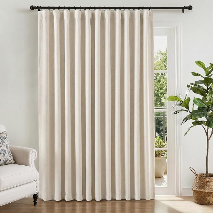 INOVADAY Linen Textured 100% Blackout Sliding Door Curtains 102x108 Cream | 1 by INOVADAY